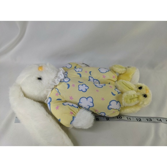 Wangs International White Rabbit Plush Bunny 12   Inch Clouds Yellow Slippers